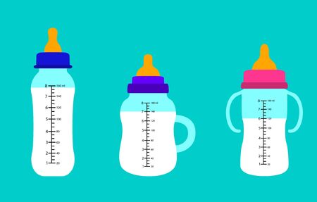 Baby bottles of milk, Flat designのイラスト素材