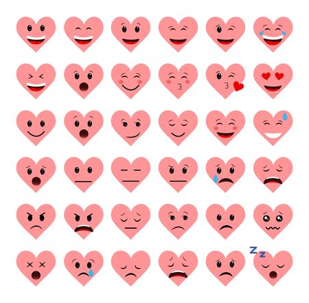 A set of emoticons hearts on a white background, Different emotions.のイラスト素材