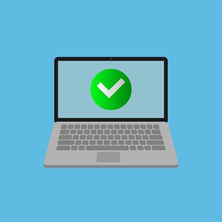 Laptop Vector, Check mark, Flat icon illustration - vector illustrationのイラスト素材