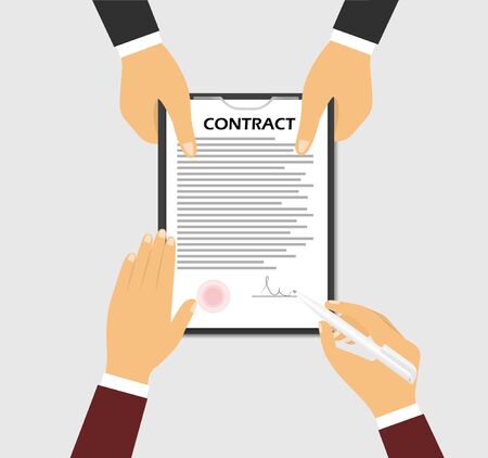 Signing a contract, The concept of one hand holding a contract.のイラスト素材