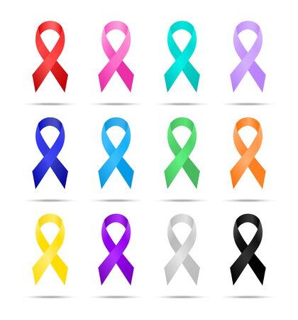 Set of colorful realistic ribbons, Ribbon awareness.のイラスト素材