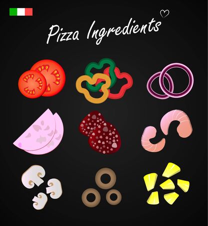 Ingredients for pizza, Italian pizza Menuのイラスト素材