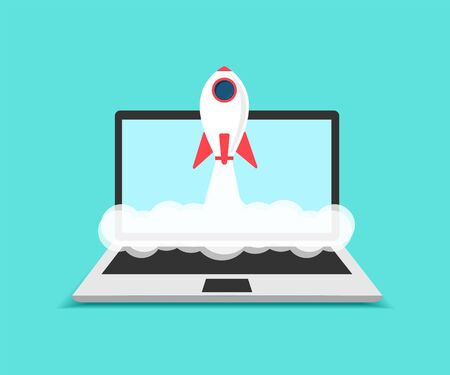 Business startup, Concept laptop and rocket launch.のイラスト素材