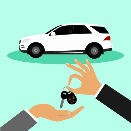 Car sale, Buying a car, Handing over the car keys to the buyer.のイラスト素材