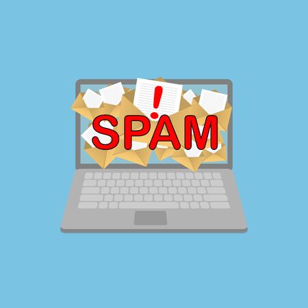 Spam Email Warning Window Appear On Laptop Screen, Concept of virus, piracy, hacking and security, Envelope with spam.のイラスト素材