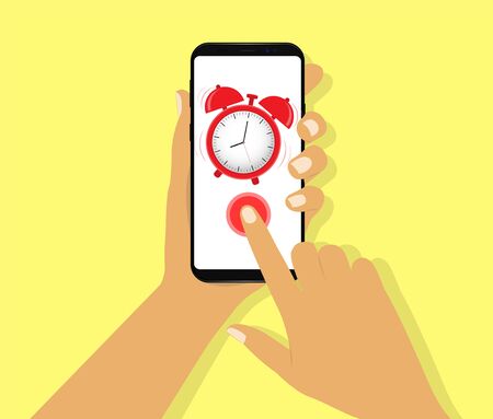 Smartphone with alarm clock in hand, Wake up.のイラスト素材