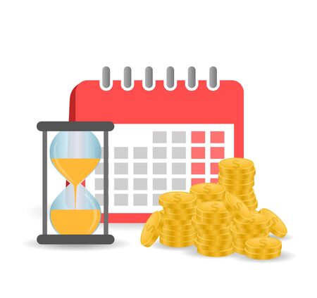 Calendar with gold coins and hourglass.のイラスト素材