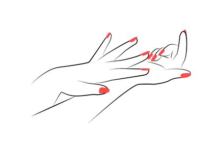 Women's hands with a beautiful manicure, vector.のイラスト素材