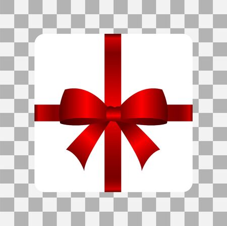 Realistic gift box isolated on transparent backdrop.Red bow, Template for greeting card on Christmas, New Year, birthday and anniversary - vectorのイラスト素材
