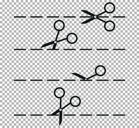 Set of scissors and stationery knife with cut lines - vectorのイラスト素材