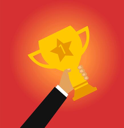 Hand raising trophy, Trophy icon - Vector illustration.のイラスト素材