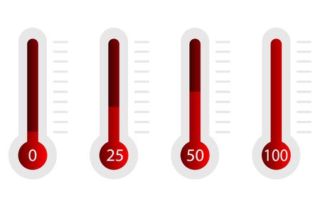 Set of thermometers in percentage with different levels - vector illustration