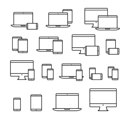 Set of devices icon, devices of thin line.のイラスト素材