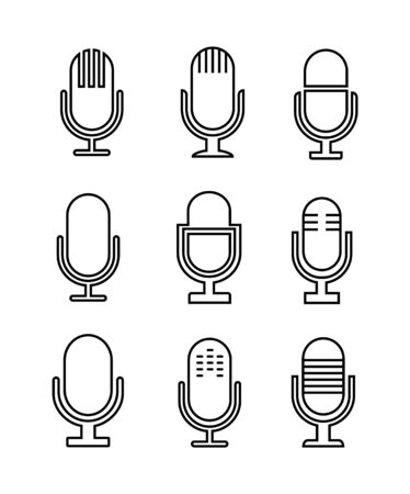 Microphone set icons thin line.のイラスト素材