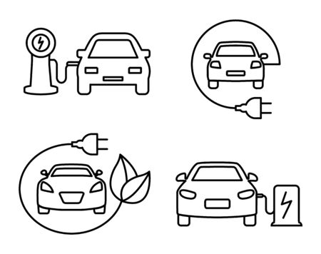 Icons of electric cars, set of electric charge icons for cars.のイラスト素材