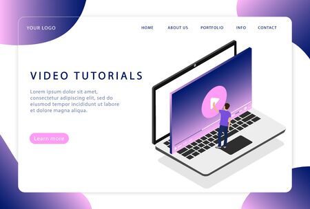 Video tutorials. Online training. Webinar. Landing page. Modern web pages for web sites.のイラスト素材
