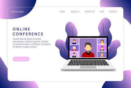 Online conference. Video conference. Landing page. Modern web pages for web sites.のイラスト素材