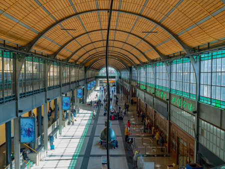 Main railway station, "Dworzec GÅÃ³wny PKP" main hall, ticket offices, Wroclaw, Poland, 10/03/2020のeditorial素材