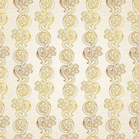 Vector seamless pattern in Victorian style. Element for design. Ornamental backdrop. Golden floral ornament on light background. Ornate decor for wallpaper. Endless texture and deluxe pattern fill.のイラスト素材