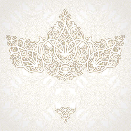 Vector lace card in east style. Ornate element for design and place for text. Light ornamental pattern for wedding invitations and greeting cards. Traditional decor.のイラスト素材