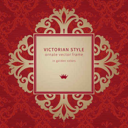 Vector baroque frame in Victorian style on moroccan background. Ornate element and place for text. Golden ornamental pattern for wedding invitations, greeting cards. Traditional decor.のイラスト素材