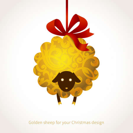 Symbol of 2015. Sheep, decorated gold floral patterns. Vector element for New Year's design. Illustration of 2015 year of the sheep.のイラスト素材