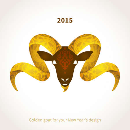 Vector illustration of goat, symbol of 2015. Head of goat, decorated gold floral patterns. Vector element for New Year's design. Image of 2015 year of the goat.のイラスト素材