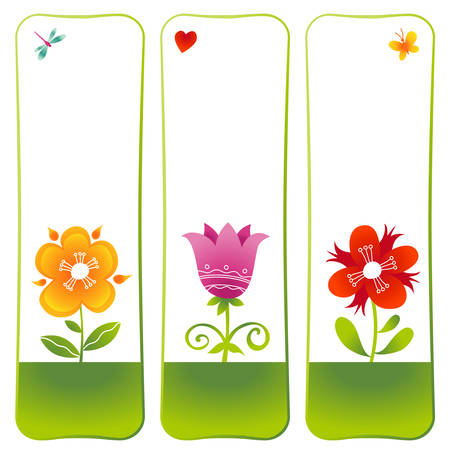 Vector floral cards. Colorful summer decor and place for your text. Template frame desogn for greeting card and wedding invitation. Bookmarks.のイラスト素材