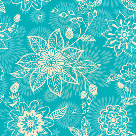 Ornate floral seamless texture, endless pattern with flowers. Vector outline background. Lace pattern can be used for wallpaper, pattern fills, web page, surface textures.のイラスト素材