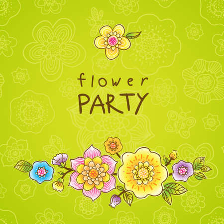 Bright pattern with colorful flowers. Place for your text.  It can be used for decorating of wedding invitations, greeting cards, decoration for bags or clothes.のイラスト素材