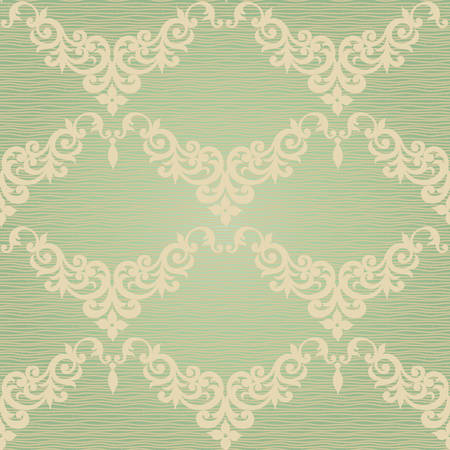 Vector seamless pattern with swirls and floral motifs in retro style  Victorian background of light green color  It can be used for wallpaper, pattern fills, web page background, surface textures のイラスト素材