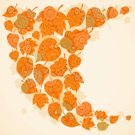 Bright autumn concept background with leaves and hearts. のイラスト素材