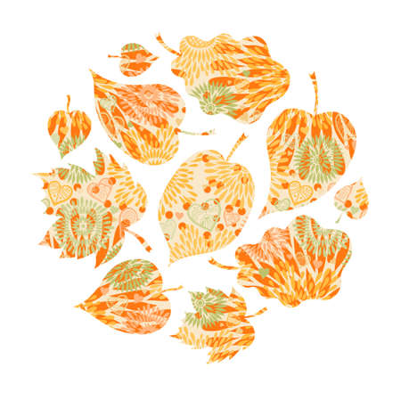 Bright autumn concept background with leaves and hearts. のイラスト素材