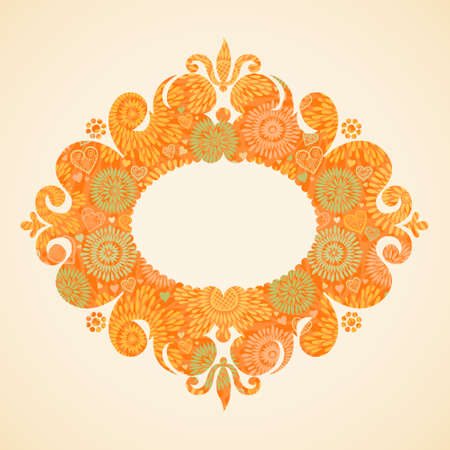 Concept abstract autumn frame with place for text. Ornament frame in Victorian style. Element for design. のイラスト素材