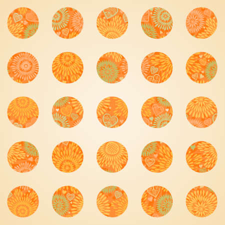 Autumn concept seamless pattern of circles. Bright floral background with leaves and hearts. のイラスト素材