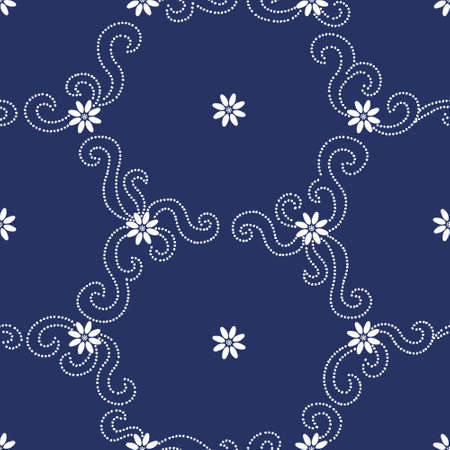 Contrasting seamless pattern with small flowers and dotted curls.Ornamental floral endless...