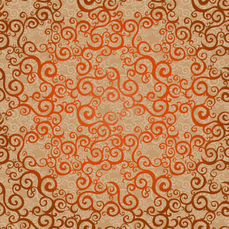 Vector seamless pattern with swirls motifs in retro style. Golden scroll work background. Endless east style backdrop. It can be used for decorating of invitations, greeting cards, decoration for bags.のイラスト素材