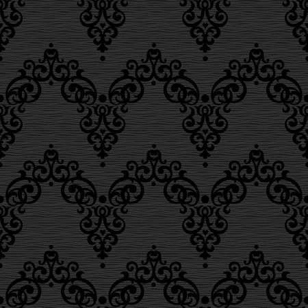 Vector seamless pattern in Victorian style. Element for design and ornamental backdrop. Dark lace background. Ornate floral decor for wallpaper. Endless texture. Monochrome pattern fill.のイラスト素材