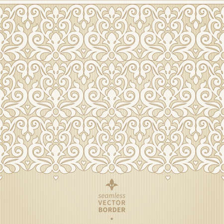 Vector seamless border in Victorian style. Element for design. Ornamental backdrop. Light lace background. Ornate floral decor for wallpaper. Endless texture. Monochrome pattern fill.のイラスト素材