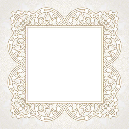 Vector lace frame in Eastern style. Ornate element for design and place for text. Light ornamental pattern for wedding invitations and greeting cards. Traditional lace decor.のイラスト素材