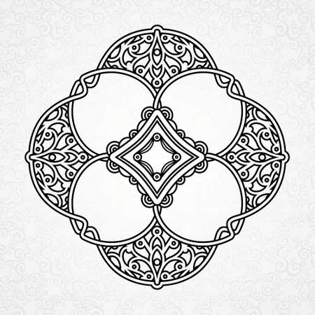 Vector ornament in Eastern style. Ornate element for design in Moroccan style. Ornamental lace pattern for wedding invitations and greeting cards. Traditional black decor on light background.のイラスト素材