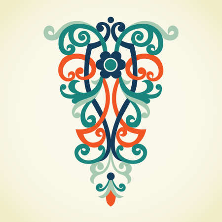 Vector baroque ornament in Victorian style. Ornate element for design in modern colors.  Colorful ornamental pattern for wedding invitations and greeting cards. Traditional floral decor.のイラスト素材