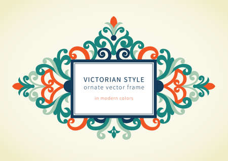 Vector baroque frame in Victorian style. Ornate element for design in modern colors. Colorful ornamental pattern for wedding invitations and greeting cards. Traditional floral decor.のイラスト素材