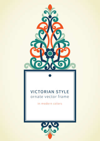 Vector baroque frame in Victorian style. Ornate element for design in modern colors. Colorful ornamental pattern for wedding invitations and greeting cards. Traditional floral decor.のイラスト素材