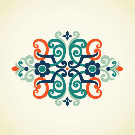 Vector baroque ornament in Victorian style. Ornate element for design in modern colors.  Colorful ornamental pattern for wedding invitations and greeting cards. Traditional floral decor.のイラスト素材