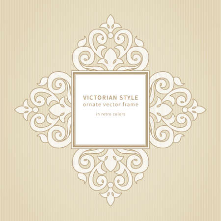 Vector lace frame in Victorian style. Ornate element for design and place for text. Light ornamental pattern for wedding invitations, greeting cards. Traditional decor.のイラスト素材