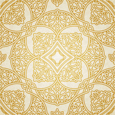 Vector seamless pattern in Victorian style. Golden element for design. Ornamental backdrop and light lace background. Ornate floral decor for wallpaper. Endless texture. Monochrome pattern fill.のイラスト素材