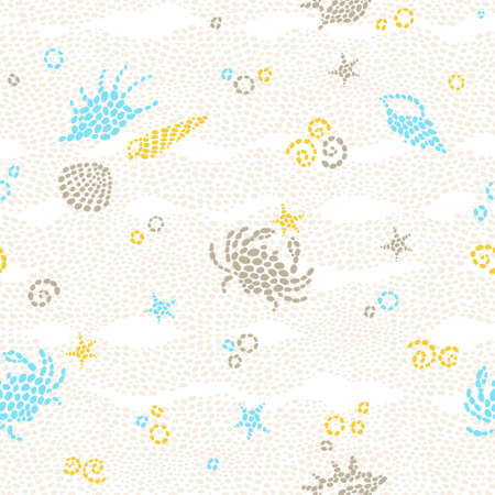 Vector seamless pattern with sea element and seashells. Marine life background. It can be used for wallpaper, pattern fills, web page background, surface textures.のイラスト素材
