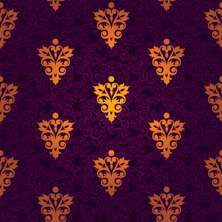 Vector seamless pattern with swirls and floral motifs in retro style. Golden Victorian background. It can be used for wallpaper, pattern fills, web page background, surface textures.のイラスト素材