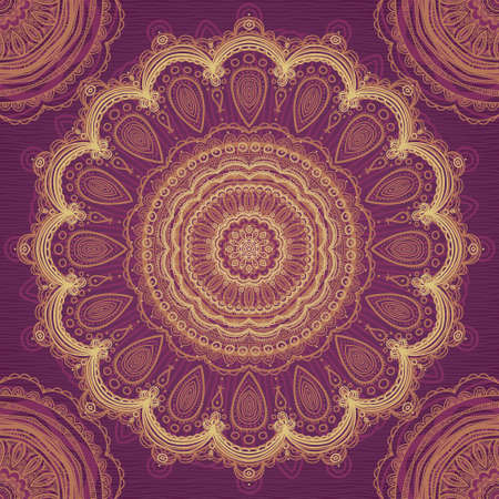 Abstract vector circle ornament. Ornate symmetric pattern in east style on seamless background. It can be used for decorating of wedding invitations, greeting cards, decoration for bags and clothes.のイラスト素材